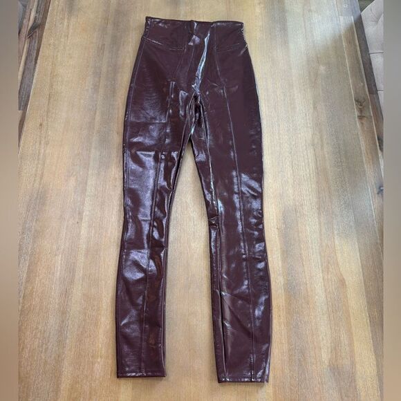 Spanx Faux Patent Leather Leggings XS Ruby High Rise Waist Shaping - Picture 3 of 14
